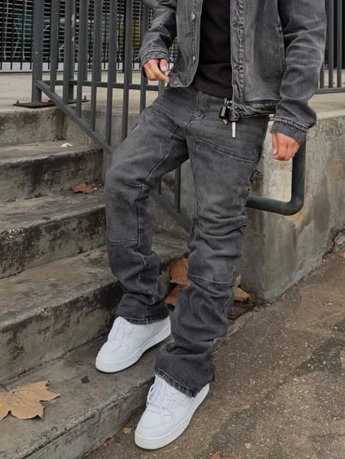 Bootcut Jeans Denim Pant Men Vintage Washed Distressed High Waist Cargo Trousers Y2k Streetwear Work Casual Spliced summer 2026