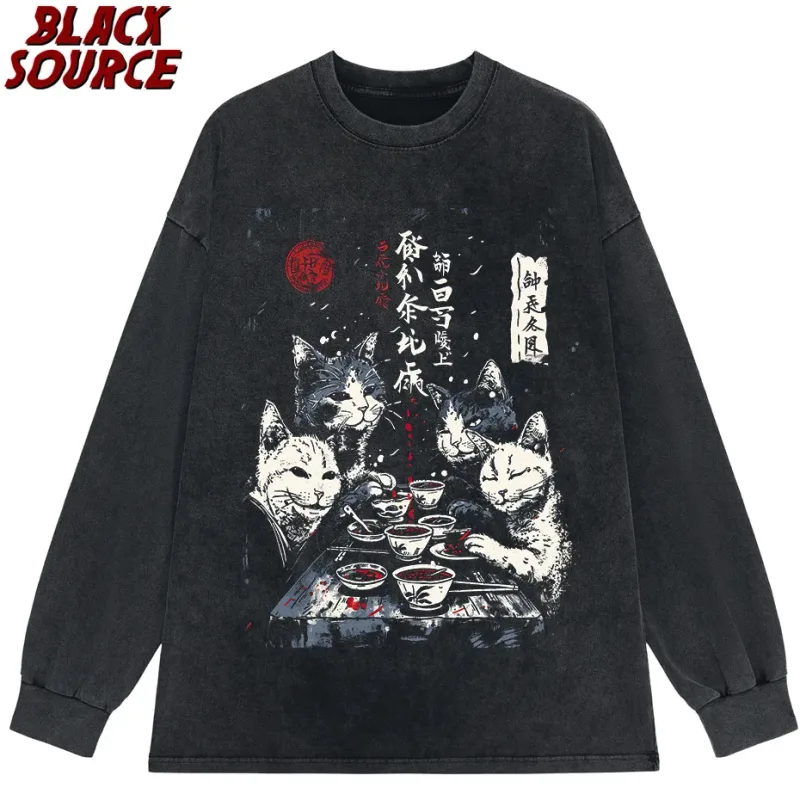 T126 Funny Cat Graphic Hoodie, Japanese Cat Printed Pullover Sweatshirt, Men's Women's Harajuku Casual Streetwear — image 8