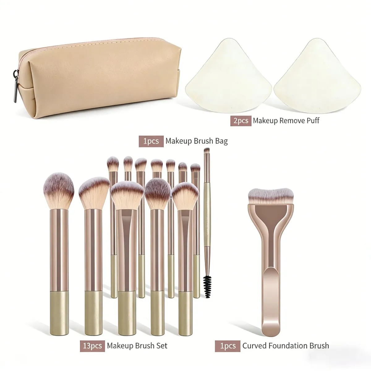 13pcs/17pcs Makeup Tools Including Makeup Brushes Set + 1pc Makeup Bag + 2pcs Air Puff Accessories Foundation Brush Blush Brush