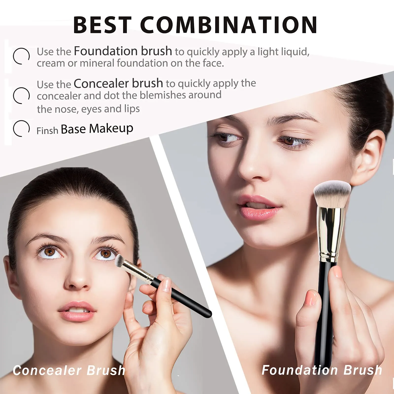 3 PCS Makeup Brushes Set Includes Foundation Brush Flawless Concealer Brush Powder Brush