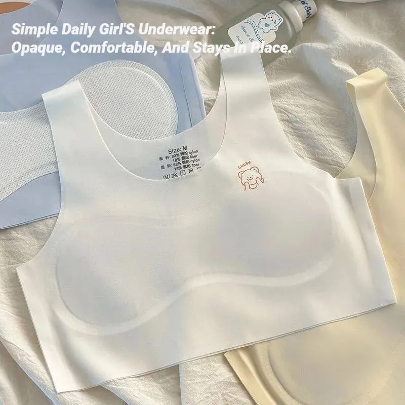 3Pcs Teenagers Comfortable Breathable Simple Training Bra Vest Soft Elastic Skin Friendly Lingerie For Girls No Steel Ring — image 5