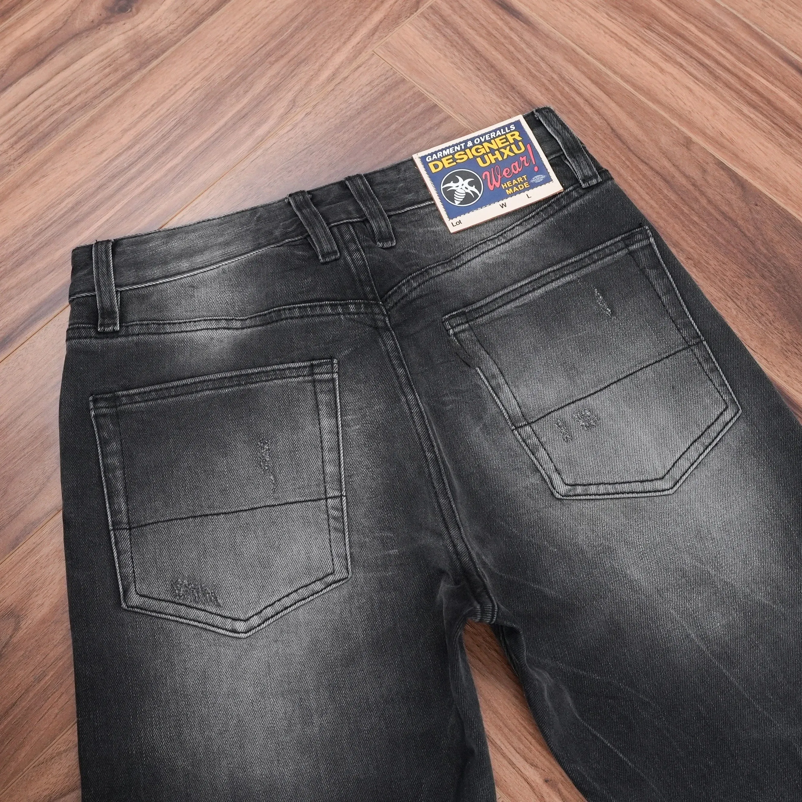 High Quality Spring Washed Blackgray Denim Jeans for Men Ripped Hole Distressed Design Regular Straight Comfortable Casual Pants — image 3