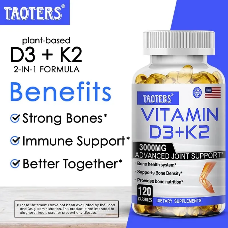 Vitamin D3+K2 Supplement To Support Joint Bone and Immune Health Non-GMO Formula Easy-to-swallow Vitamin D & K Complex