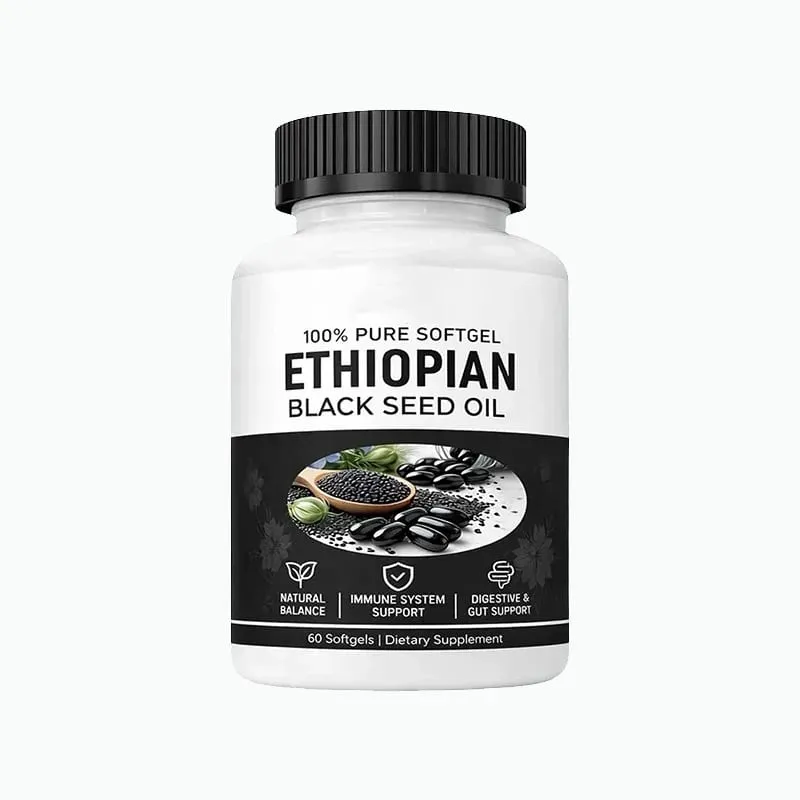 Ethiopian Black Seed Oil Softgels 800mg Cold Pressed Nigella Sativa Immune Digestive Gut Support Supplement 60 Count Non-GMO