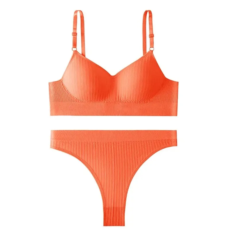 Women Seamless Bra Set High Waist Thong Panties Female Nonwire Brassiere Comfy Soft Sports Bras Underwear Set Sexy Lingerie Set — image 14