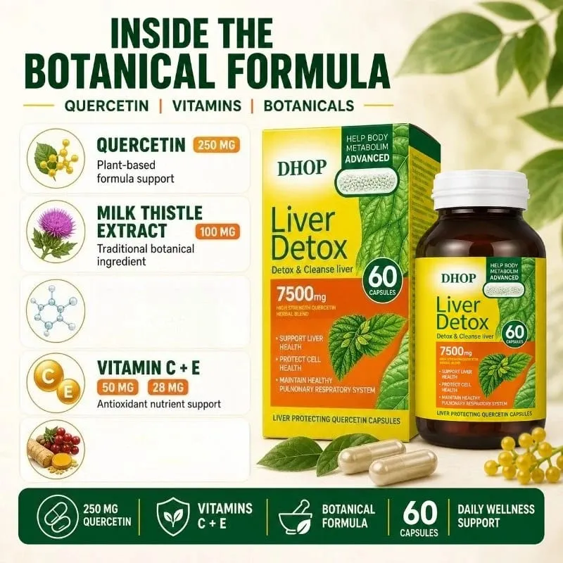 Quercetin Capsules 60 Count with Curcumin and Milk Thistle Extract Support Liver Detoxification and Maintain Respiratory Health