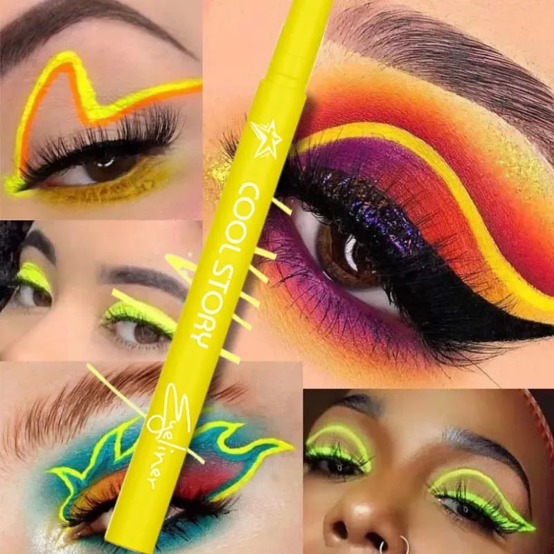 12-farbiger UV-fluoreszierender Eyeliner-Gelstift, wasserdicht, schnell trocknend, neonfarbener bunter Eyeliner, Weiß, Blau, Lila, Musik, Party, Augen-Make-up