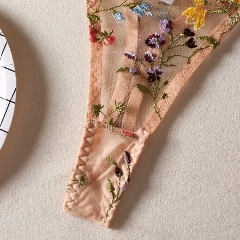 Versatile Transparent Lingerie Set Ultra-thin Push Up Panties Bra Set Elegant Embroidery Floral Underwear Girl