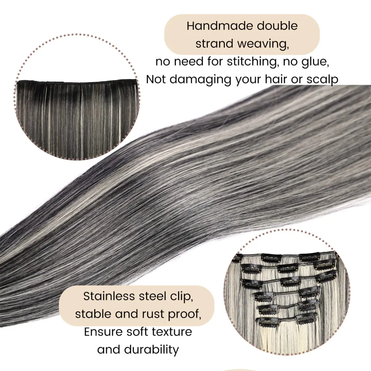 Synthetic Clip in Hair Extensions Clip in 6pcs set Straight Hair 22inch Thick Hairpieces for Women Girls Daily Party — image 3