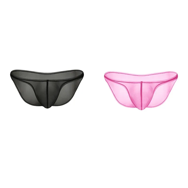 Sous-vêtements pour hommes, culotte triangulaire transparente en soie glacée délicate, slip taille basse de personnalité — image 12