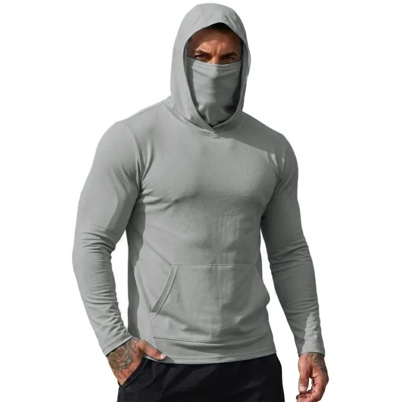 Mens Sun Protection Hooded Tee Quick Dry Long Sleeve Sweatshirt Lightweight Performance Top for Hiking Outdoor Sun Wear Tops