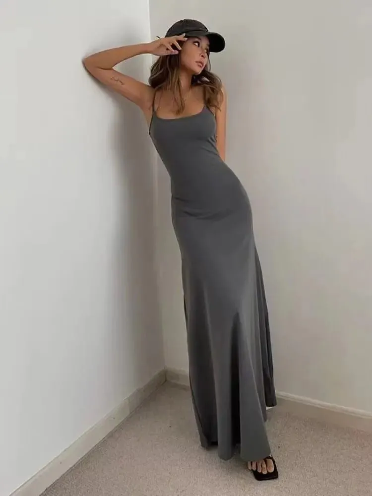 2025 Summer Women's New Fashion Simple Temperament Suspender Long Backless Slim Waisted Sexy Sweet And Spicy Casual Dresses