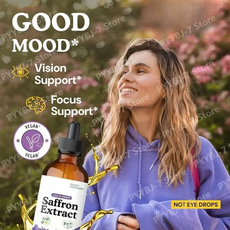 Organic Saffron Liquid Extract Drops Plant Based Herbal Supplement Vegan、sugar & Alcohol Free 60ml Daily Health Supplements