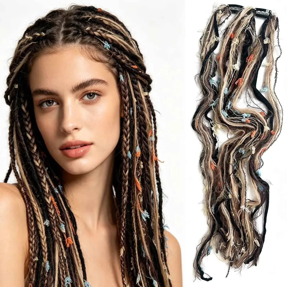 Synthetic Clip In Pastel Pink Macaron Faux Locs Hair Extensions Handmade Textured Straight With HairPieces For Women Daily Party