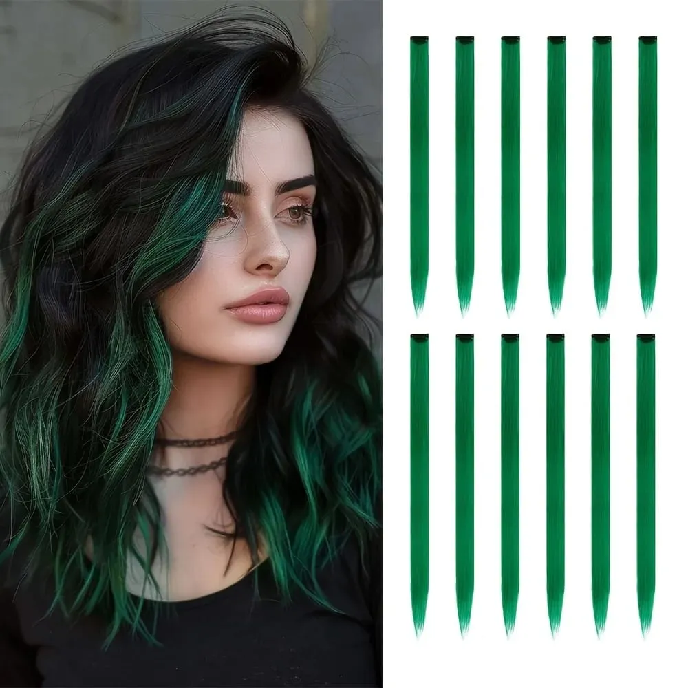 12Pcs Clip In Hair Extensions 22 Inch Synthetic Color Extensions Women's Exclusive Long Straight Style Multiple Colors Available