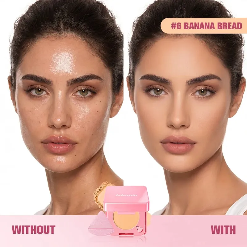 3Pcs Foundation Stick Face Pressed Powder Compact with Christmas Drawstring Bag Long Lasting Matte Face Cosmetic Christmas Gift