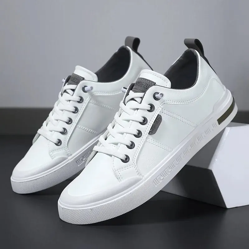 High Quality Men's Low-Top Leather Sneakers Soft Durable White Casual Shoes Trendy Skate-Inspired Footwear for Streetwear Daily