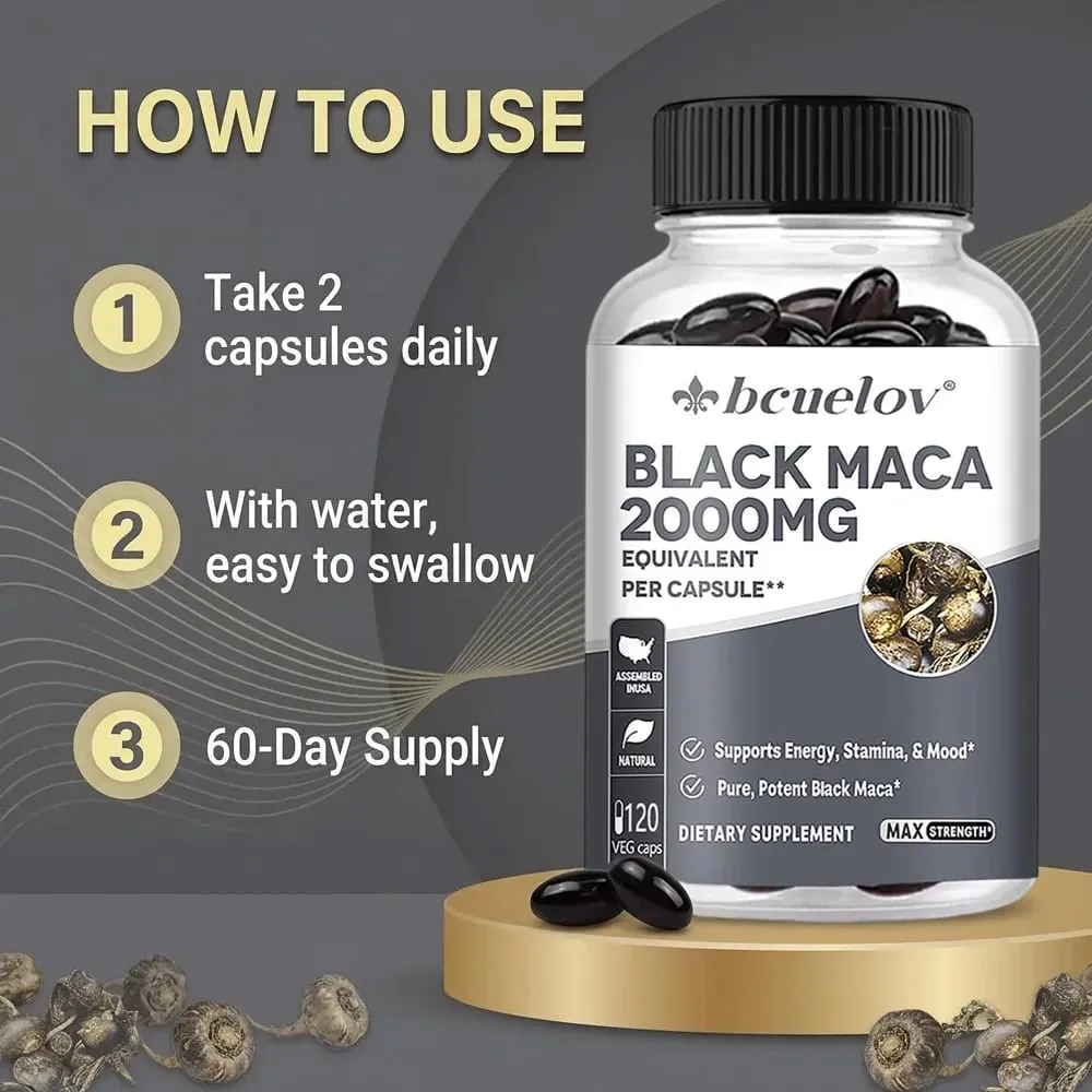 Black Maca Capsules 20000mg - Supports Brain Function Promotes Muscle Growth & Recovery Super Absorption Improve Vitality