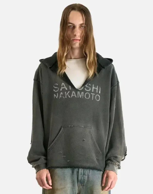 N Brand 26SS”DESTRUCTO' STUDDED WASHED“ Distressed High-Street Hip-Pop Cotton Oversized Hoodies Sweater For Men