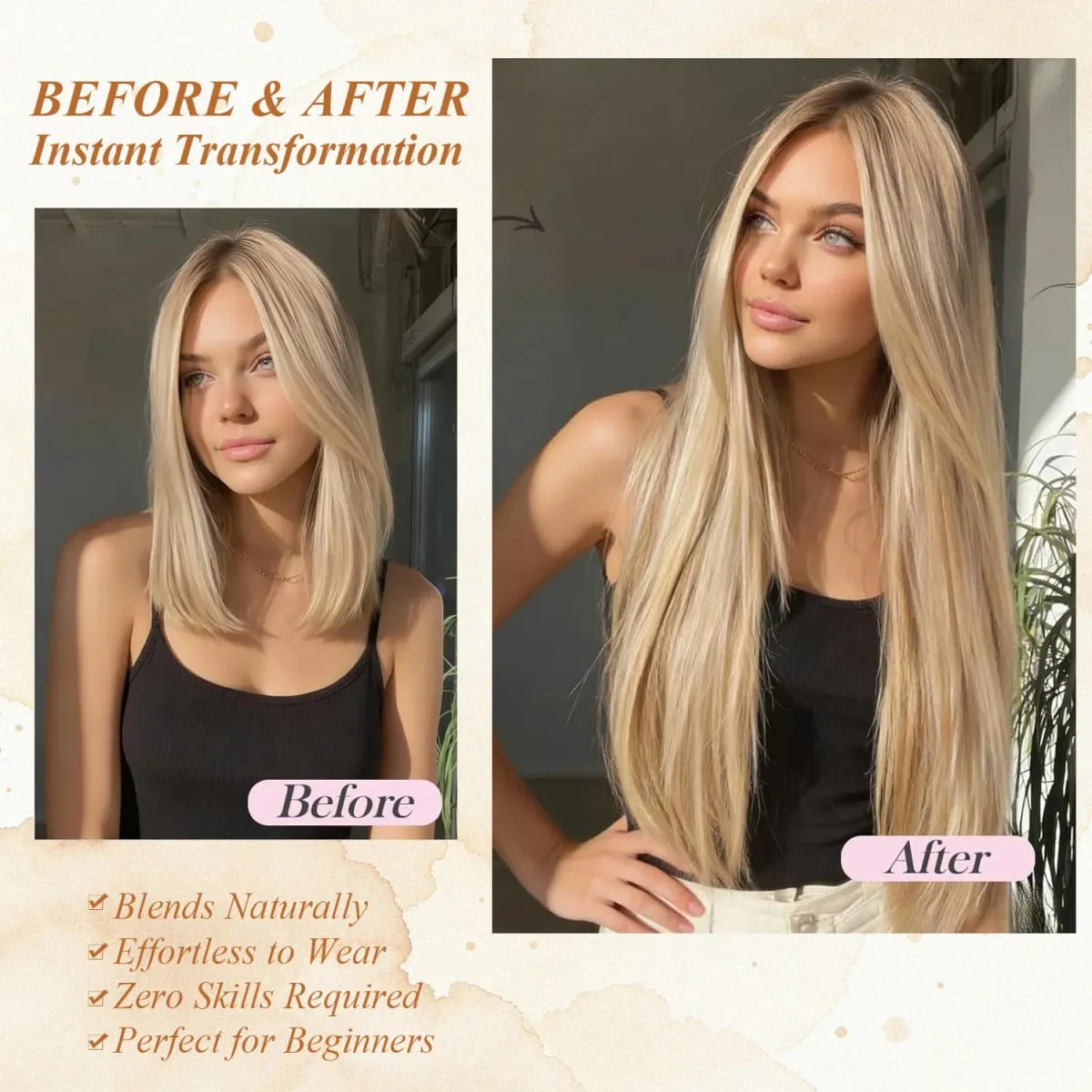 24 Inch 8 Pcs Clip In Hair Extension Straight Hair Extensions for Women Daily Wear Work & Casual Styling Synthetic Hair Pieces