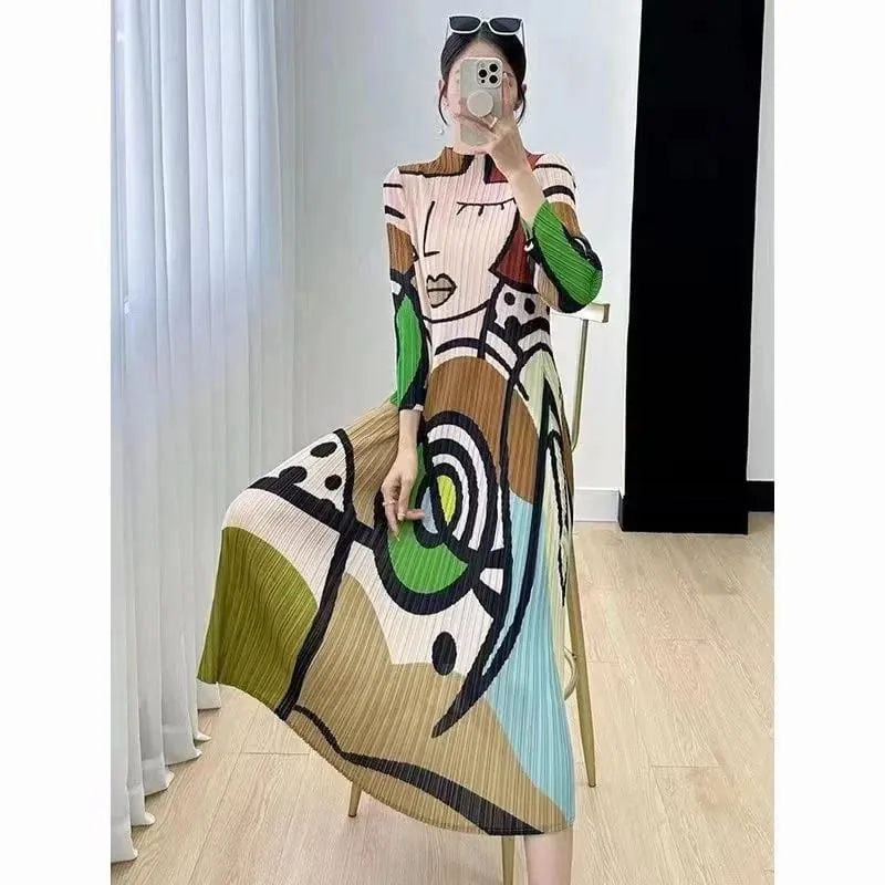 Abiti lunghi Abiti da donna Primavera ed estate nuova stampa di cartoni animati Temperamento a maniche corte Moda Abito lungo ampio femminile — image 6