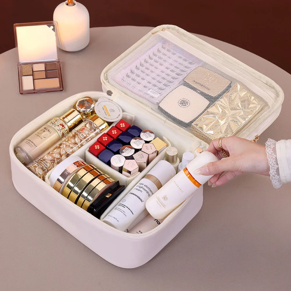Multiple Compartments Large Capacity Cosmetic Organizer Case Portable Travel Toiletry Bag Double Layer Detachable Makeup Bag — image 3