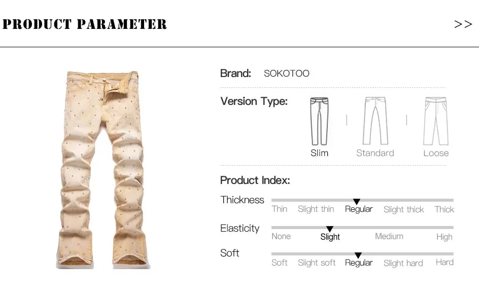 Men's Crystal Rhinestone Stretch Boot Cut Denim Jeans Punk Rivet Slim Flared Trousers Fashion Stretchy Pants