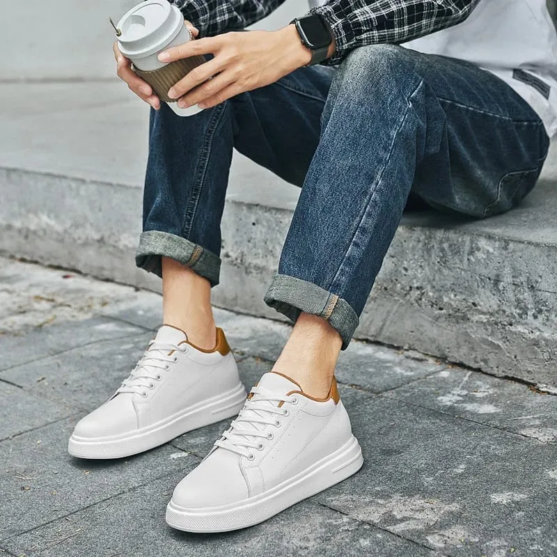 Fashion PU Leather Elevator Shoes for Men 7CM Invisible Height Increase White Sneakers for Women Heightening Casual Sprots Shoes — image 5