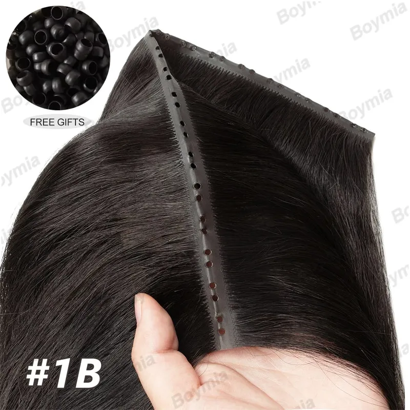 Butterfly Weft Hair Extensions Human Hair Invisible Flat PU with Hole Twin Tabs Hair Weft 12-24inch Microlink Application 40-50g