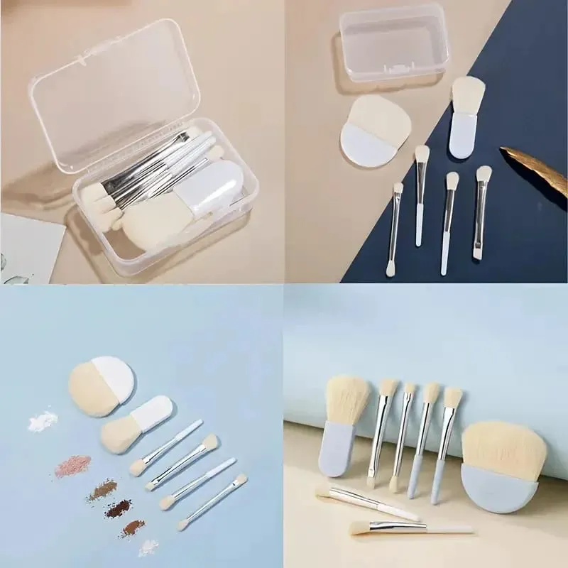 6 pièces Mini pinceaux de maquillage de voyage ensemble avec boîte transparente Portable poudre cosmétique fond de teint Blush mélange correcteur pinceaux de maquillage