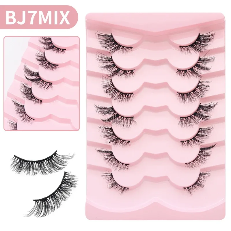 7 Pairs Natural Lashes Wispy Half Clear Band Strip Lashes False Eyelashes Soft Fluffy Lightweight Eye Lashes Makeup