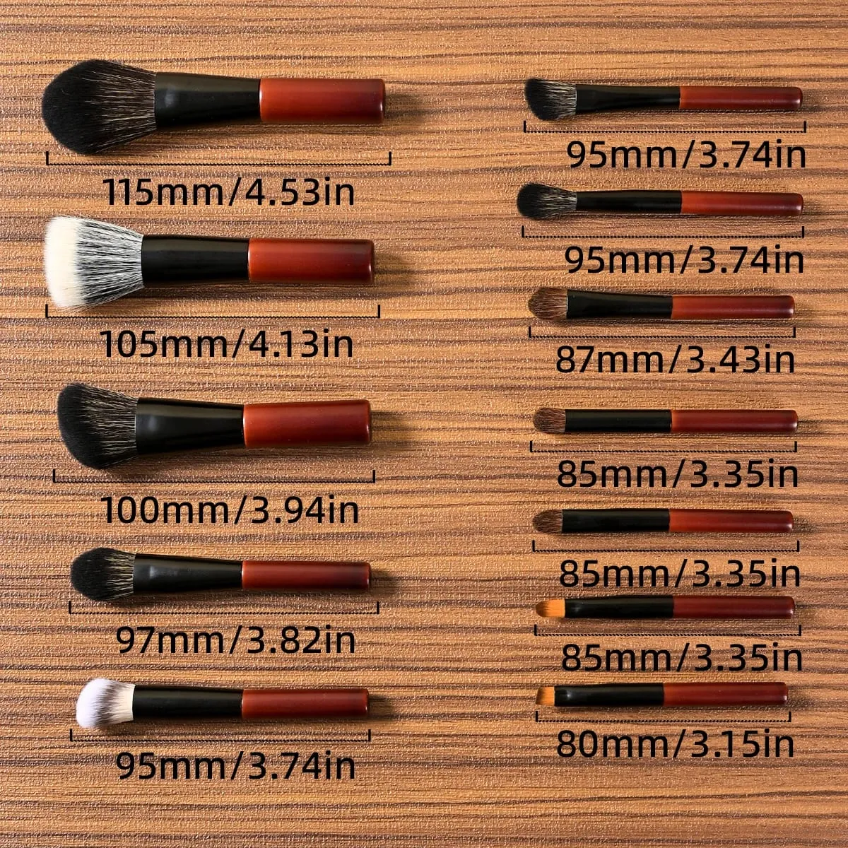 Set di 13 pennelli per trucco in noce, formato da viaggio, professionali, mini pennelli per trucco marrone chiaro, con custodia — image 6