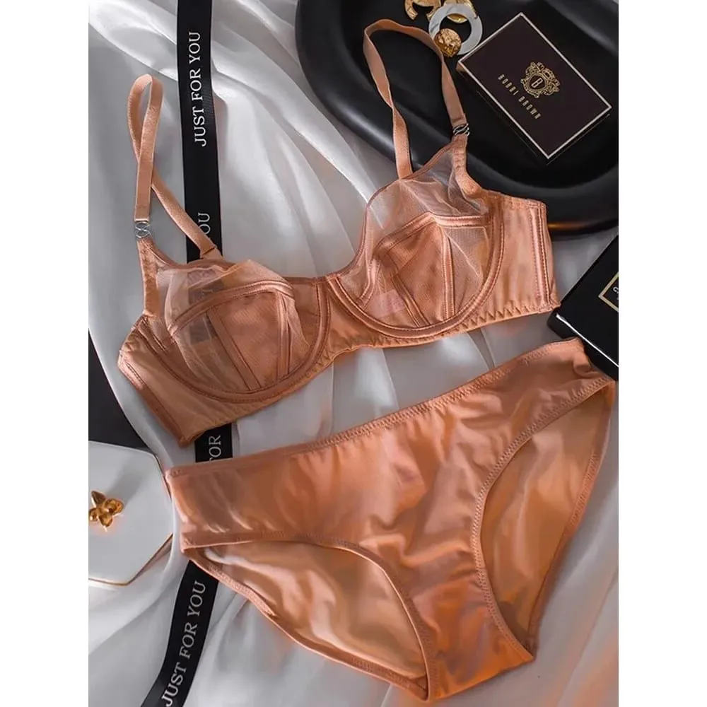 French Lace Minimizer Bra Set Ultra Thin Cup Support Anti Sag Push Up Lingerie for Large Bust Women Breathable Underwear 32-38AB — image 1