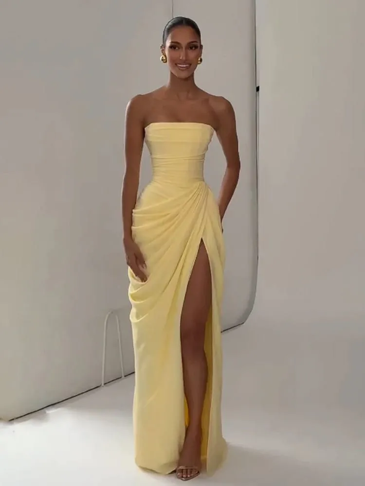 Femmes jaune coupe basse dos nu taille haute Robe à lacets sans manches taille Cincher Spaghetti sangle robes fête Club femmes Robe — image 3
