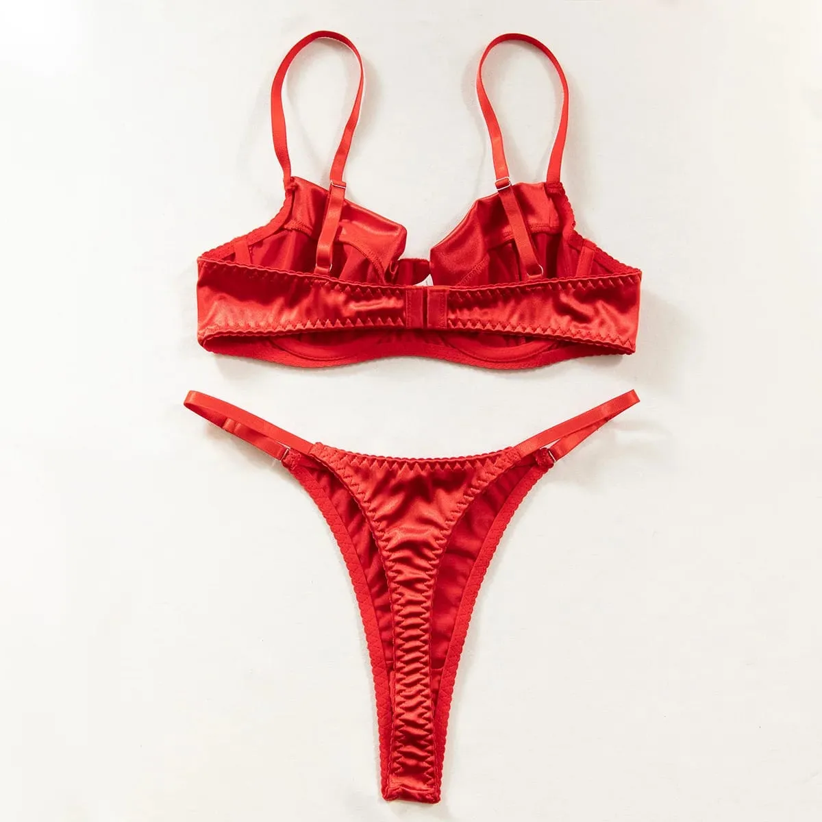 Women Underwear 2 Pcs Sexy Bra Set Underwire Push Up Satin Patchwork Bras and Thongs Suits Attractive Bilizna Intimate Set