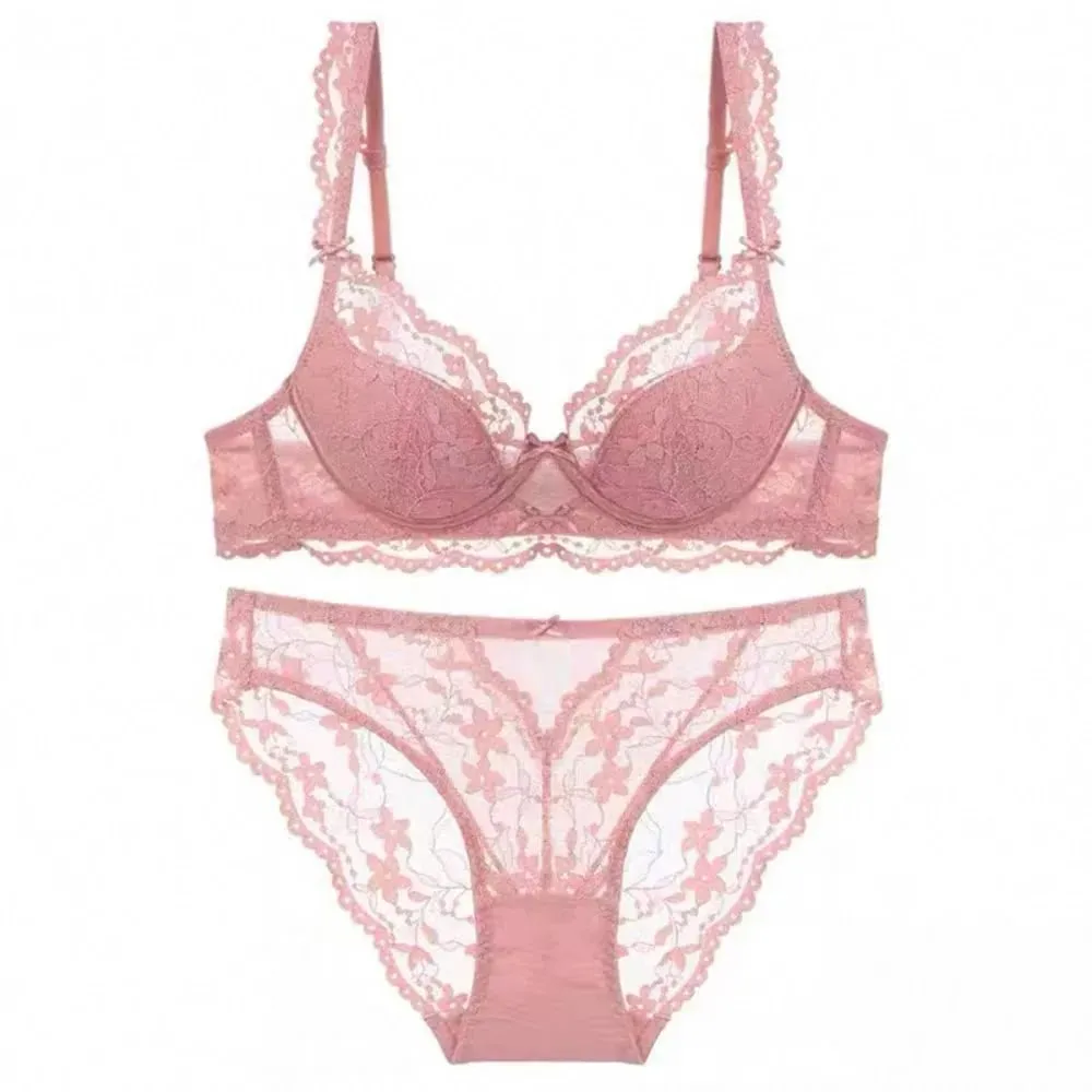 المرأة الفرنسية رفرفة كم الدانتيل مجموعة الملابس الداخلية لينة Underwire رقيقة كوب تنفس مثير الجمال الظهر مينيزر الصدرية 32 ‑ 38