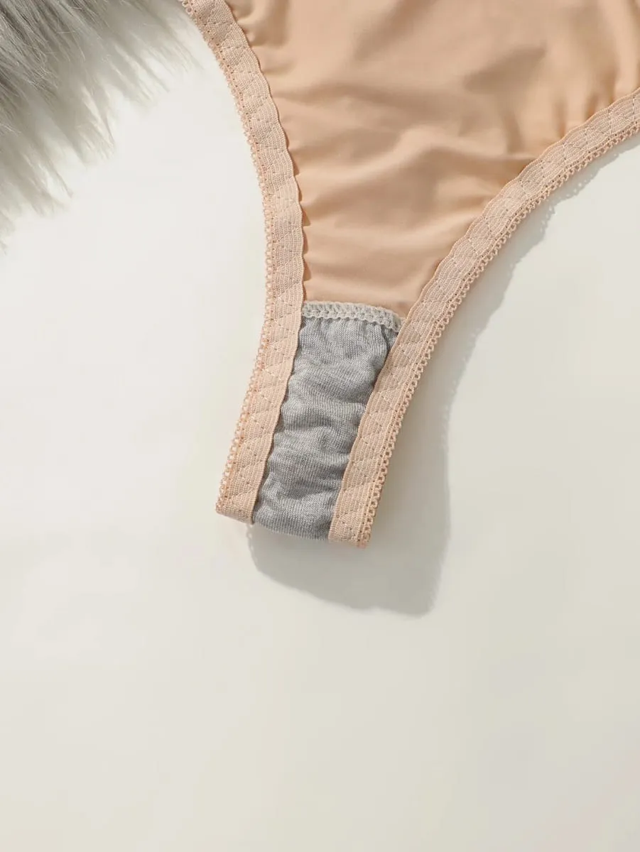 New Solid Color Daily 2-piece Women's Underwear Set 3/4 Cup Paired with Sexy Thongs Simple and Comfortable Lingerie
