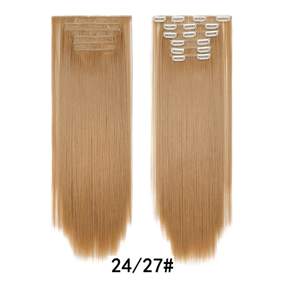 24Inch Clip in Hair Extensions Invisible Synthetic Extension 6PCS Long Straight Heat Resistant Clips on Hairpieces for Women