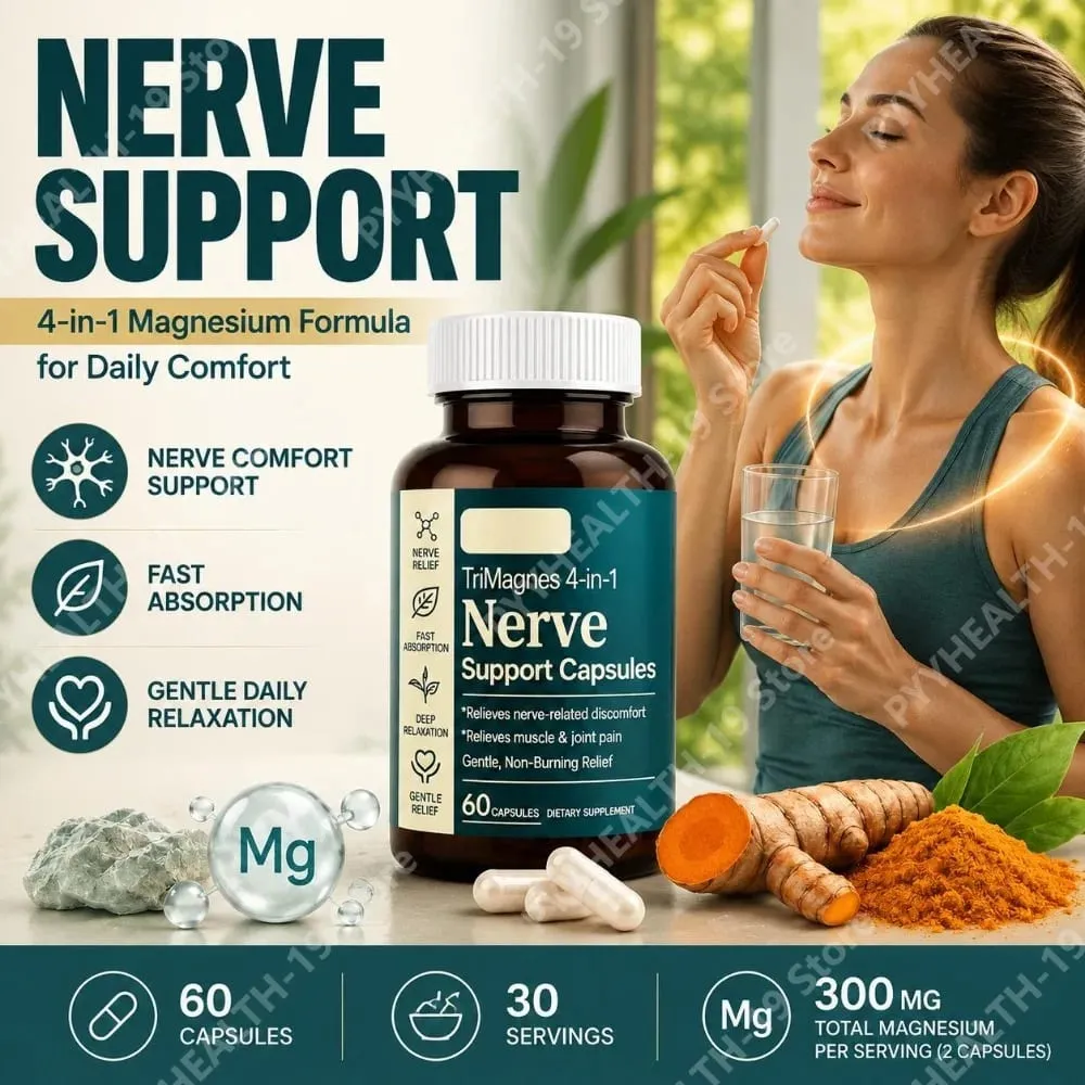 TriMagnes 4-in-1 Magnesium Complex Capsules 300mg with Citrate Glycinate Malate Turmeric for Nerve Comfort Muscle Relax 60 Ct — image 1