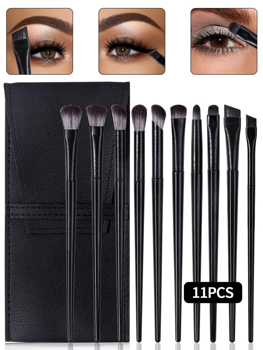 10-delt øjenmakeup børstesæt: Eyeliner øjenskygge Aegyo-sal børster med en PU læder makeup børstepose — image 2