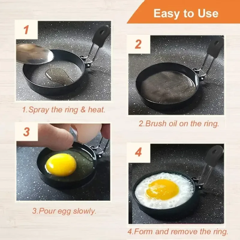 Anti-scald Egg Fried Ring Professional Stainless Steel Nonstick Round Pancake Mold Cooking Egg Mould Breakfast Sandwich Tools — image 3