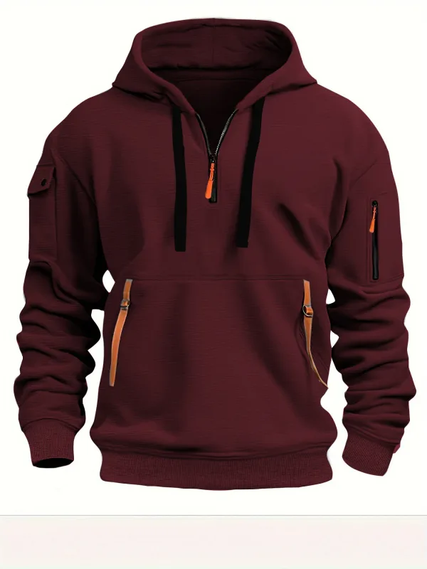 Men's Spring Autumn Hooded Sweatshirt Zip Multi Pocket Pullover Casual Sports Jacket Fashion Trendy Hoodie Top for Men Street