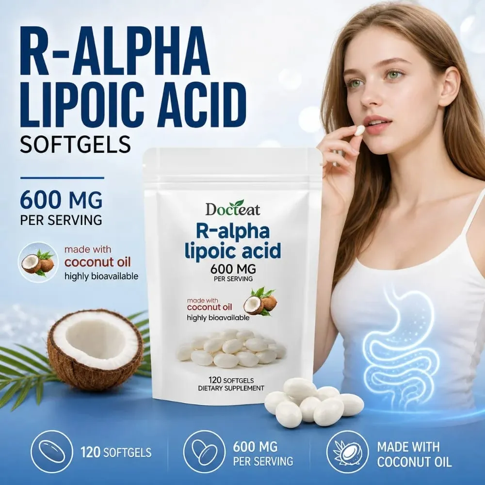 R-Alpha Lipoic Acid Softgels 600 mg Per Serving 120 Count Made with Coconut Oil Convenient Daily Wellness Nutritional Support