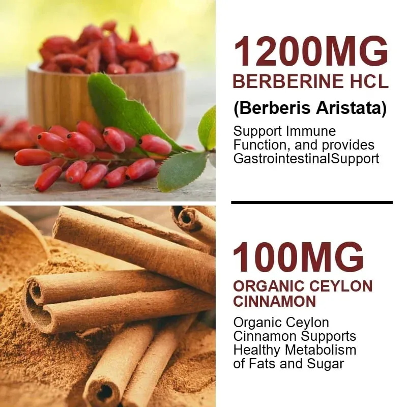 Berberine 1200mg Supplement Supports AMPK Activation Healthy Glucose Metabolism Immunity & Weight Control for Adults