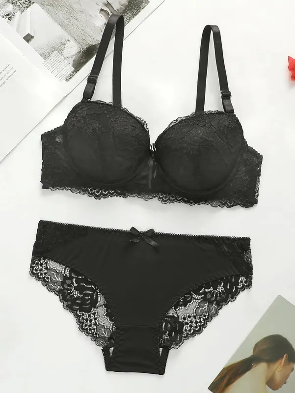 Women Lace Bra and Panty Sets Sexy Floral Print Push Up Underwear Women's Brassiere Intimate multicolored Lingerie Set A2155