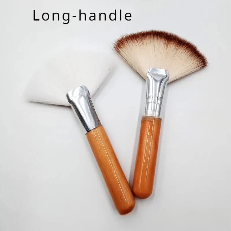 Mini Makeup Brush Gentle Esthetician Cleaning Cosmetic Small White Short Wooden Handle Synthetic Fiber Fan Brushes For Facial — image 6