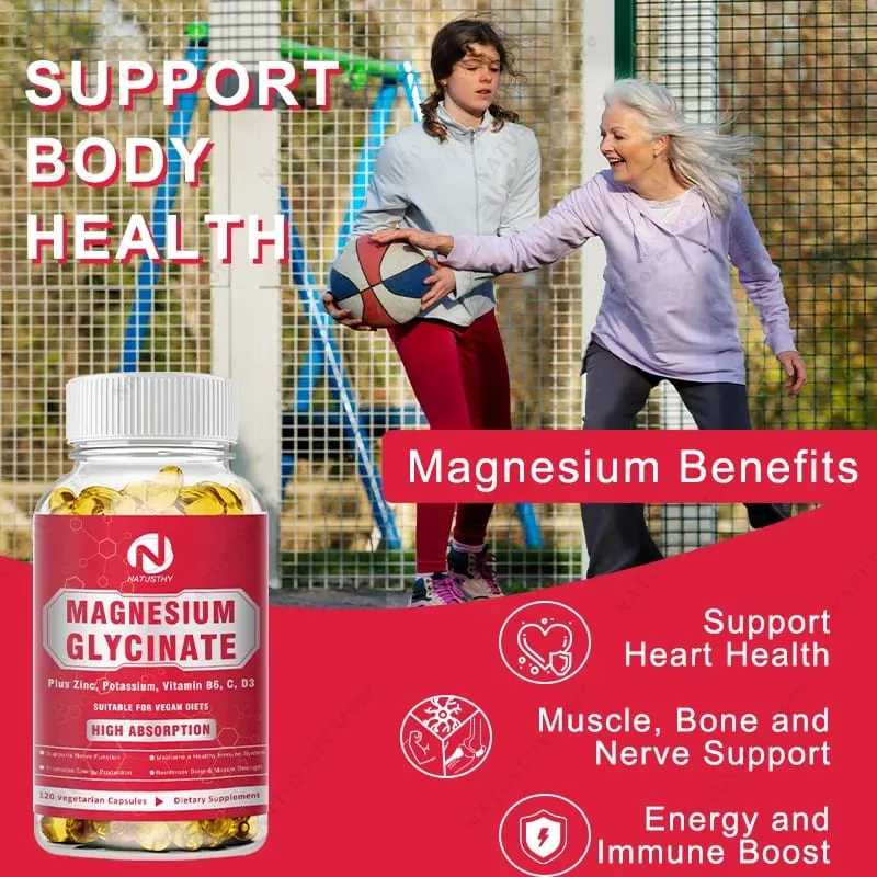 Magnesium Glycinate Capsules with Zinc Potassium for Muscle Heart Bone Immune System Health