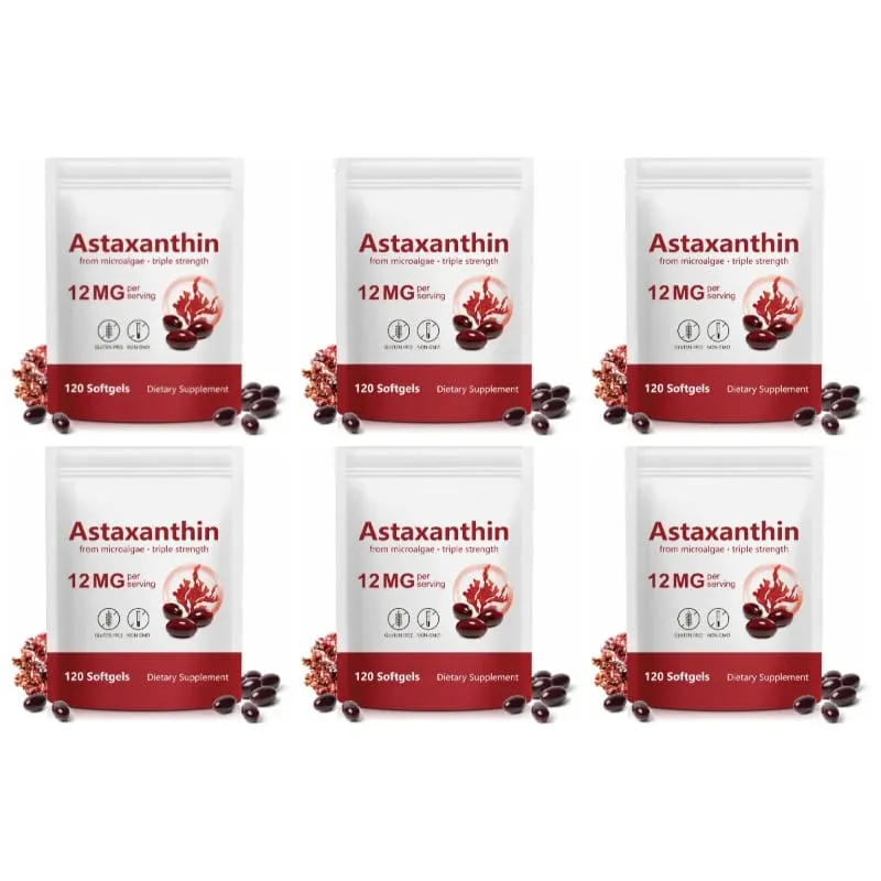 Astaxanthin Softgels From Microalgae Promotes Collagen Production Soy Free Gluten Free Non GMO Triple Strength 120 Softgels