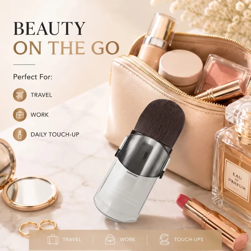 Mini Telescopic Makeup Brushes - Portable Nylon Bristles & ABS Handle for Blush/Powder/Foundation Multi-Use Travel Beauty Tools