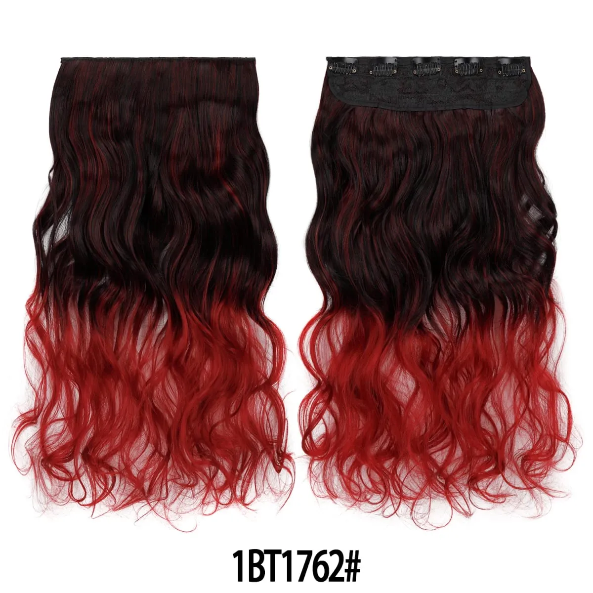 Jeedou One Piece 5 Clips Wavy Ombre Clip In Hair Extensions Long Water Wave Synthetic Curly Hair Piece Rainbow Colored Hair